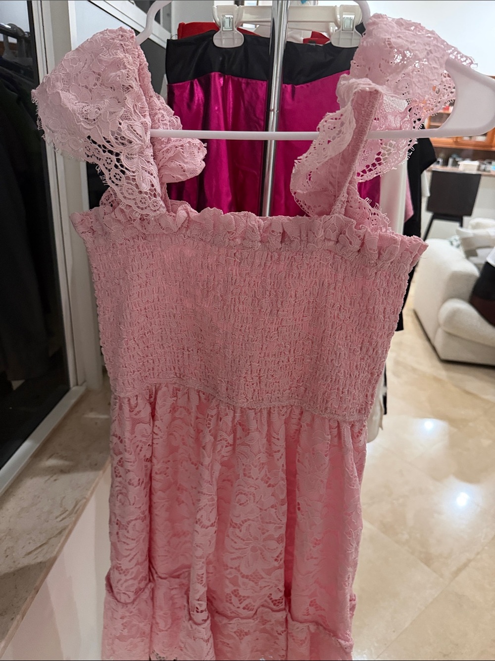 Altar'd State Pink Smocked Lace Sundress Chemise